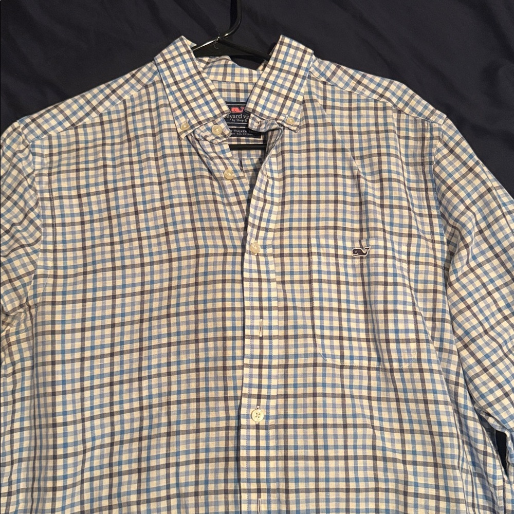 Vineyard Vines Plaid Shirt in Blue and Cream